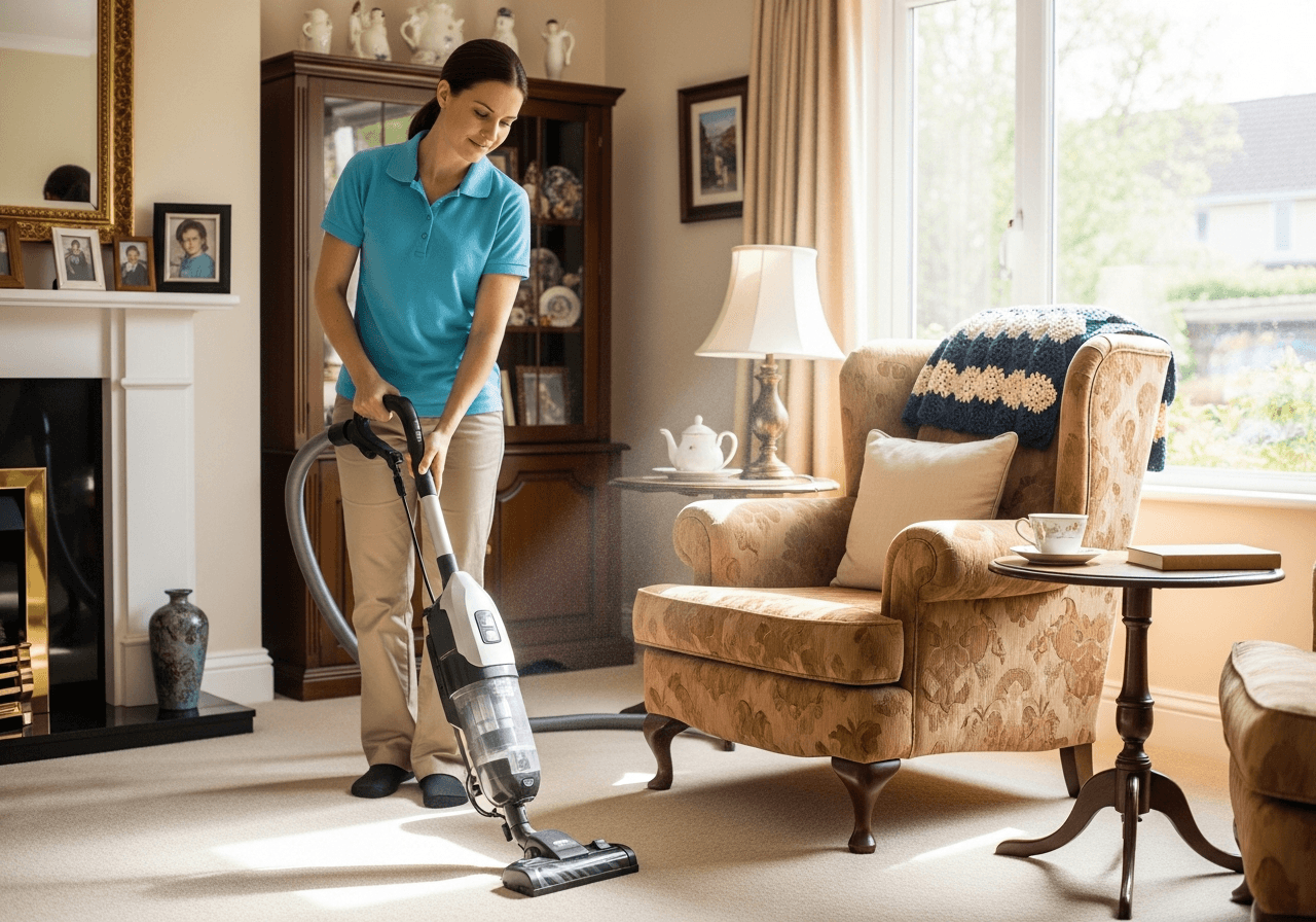 Housekeeping caregiver with patient