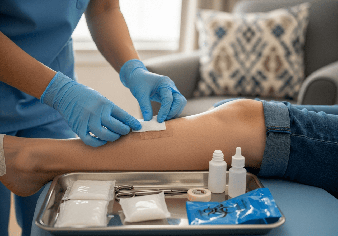 Registered / Skilled Nursing Services caregiver with patient